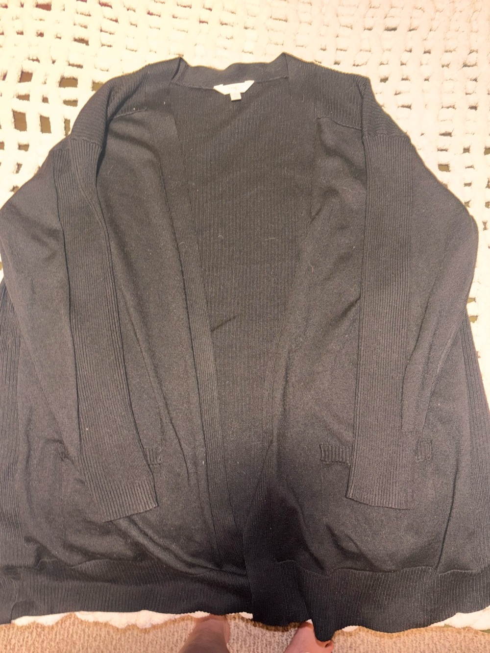 Terra & Sky Black Open-Front Ribbed Cardigan